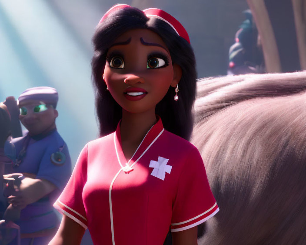 Surprised Female Nurse Character in 3D Animation