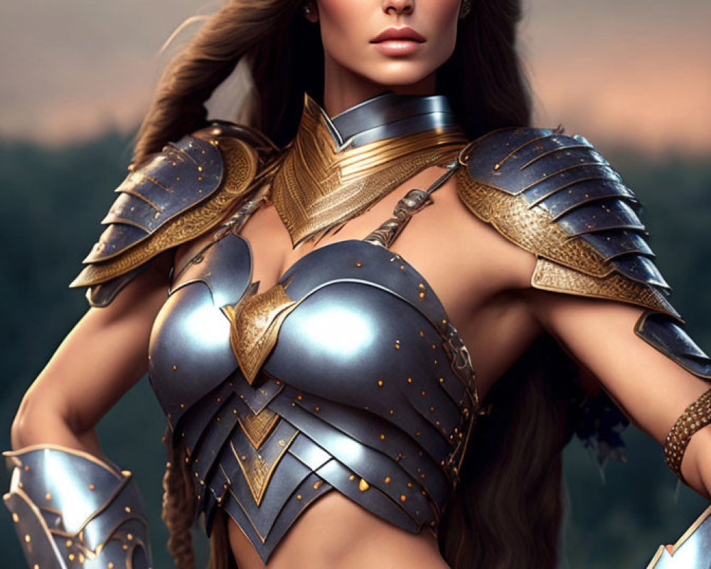 Fantasy armor digital artwork of a woman in ornate design