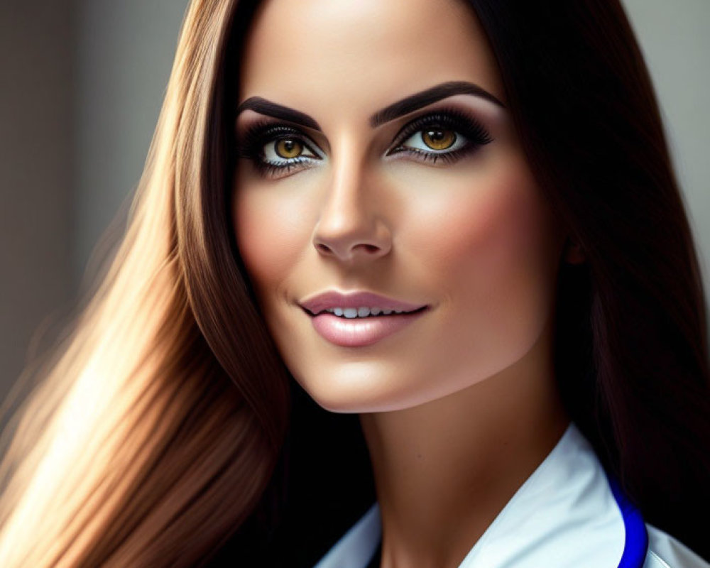 Digital portrait of woman with long hair in lab coat and stethoscope