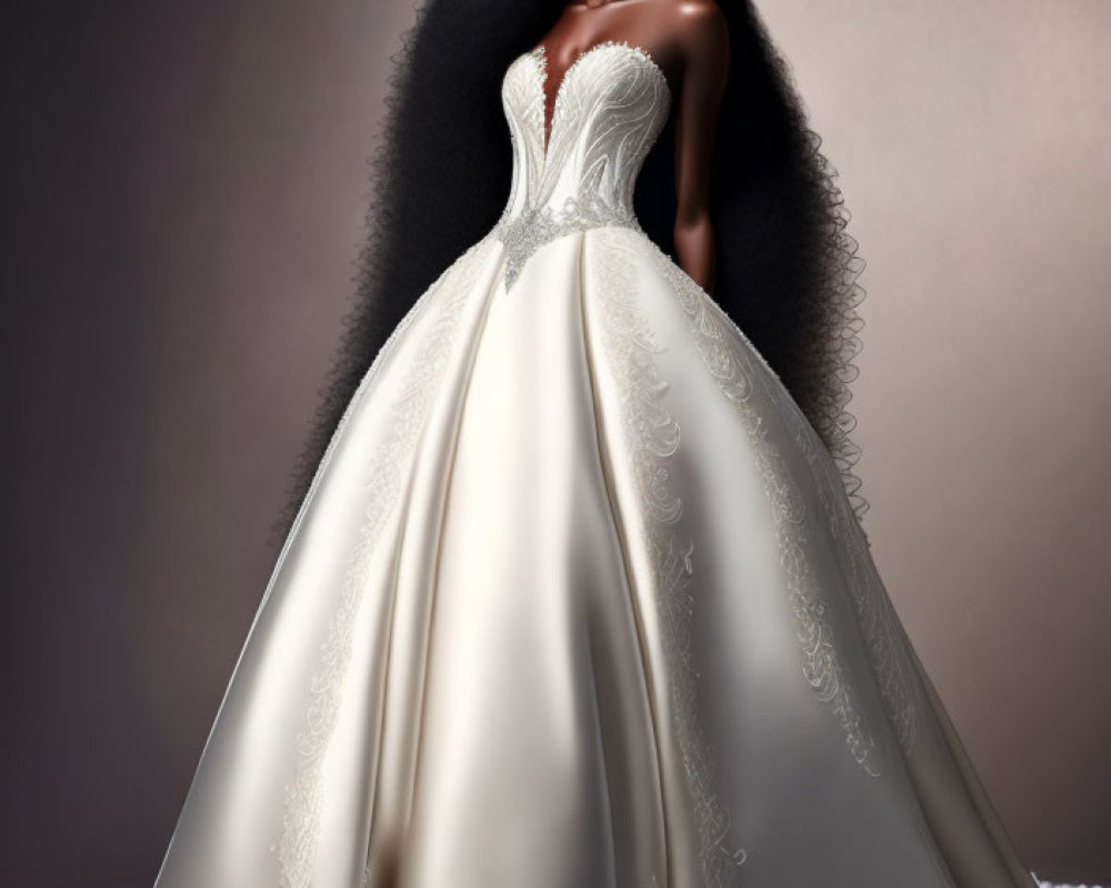 Elegant cream wedding gown with sweetheart neckline and voluminous skirt