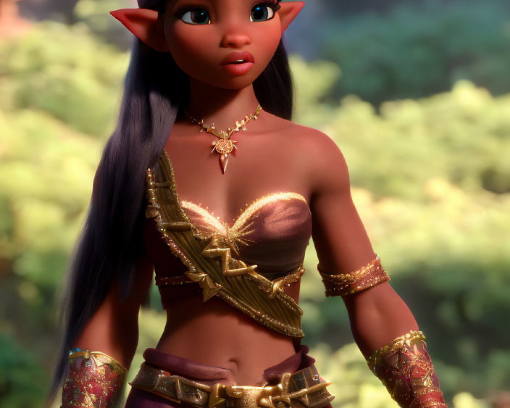 3D-animated elf character with large ears in forest setting