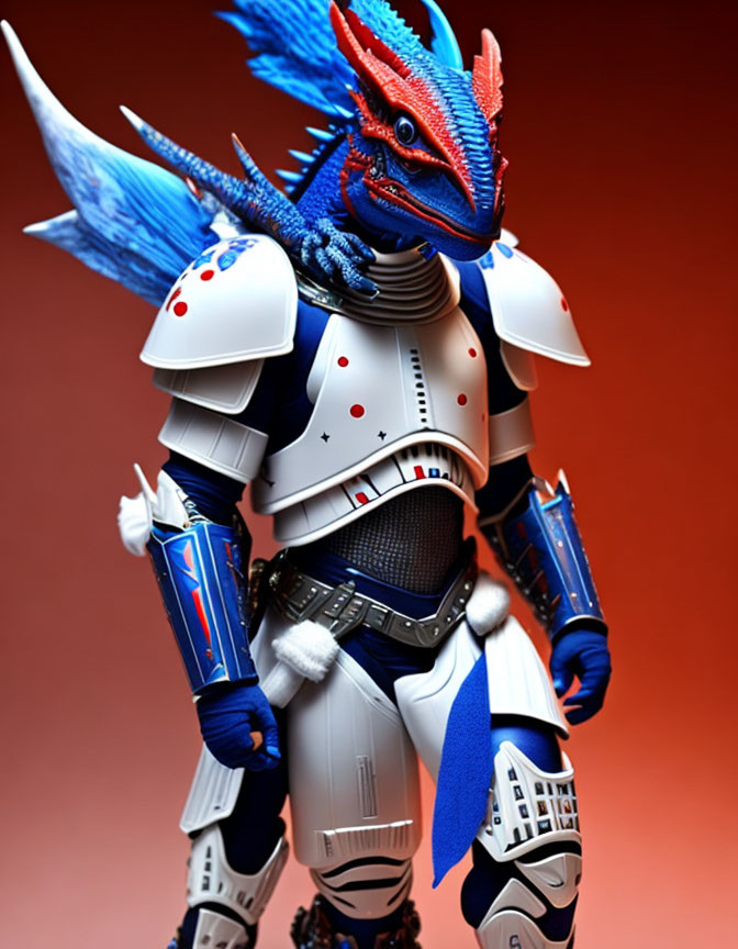 Detailed Knight Figurine in White Armor with Blue and Red Accents