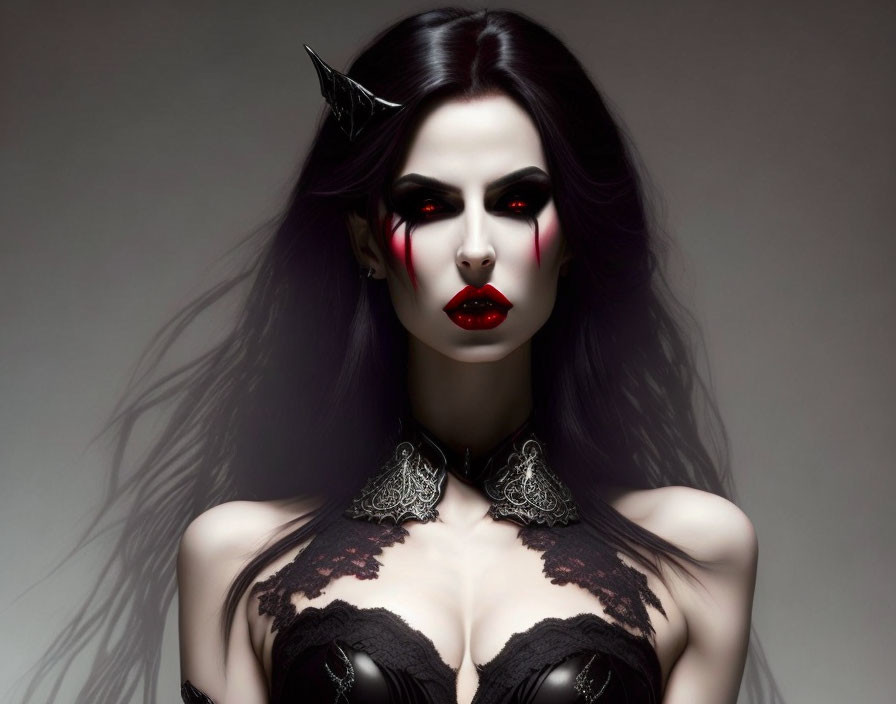 Pale-Skinned Person with Black Hair and Gothic Makeup