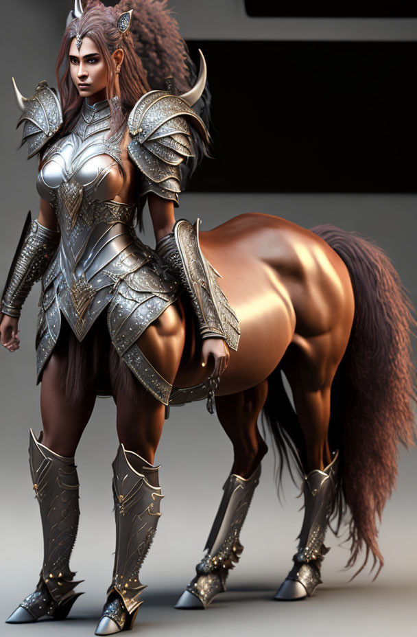 Centaur Warrior in Ornate Armor and Fur-Trimmed Helmet