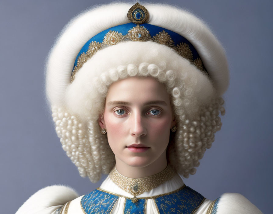 Photorealistic image of young woman in ornate historical uniform