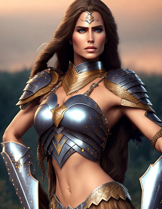 Fantasy armor digital artwork of a woman in ornate design