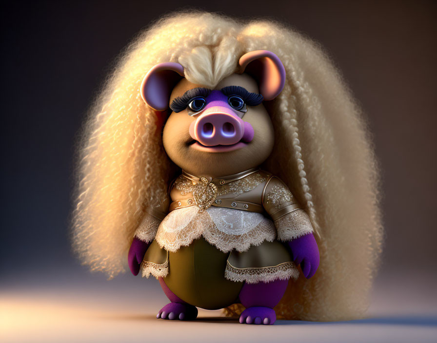 Blonde-Haired Pig Character in Military Jacket on Gradient Background