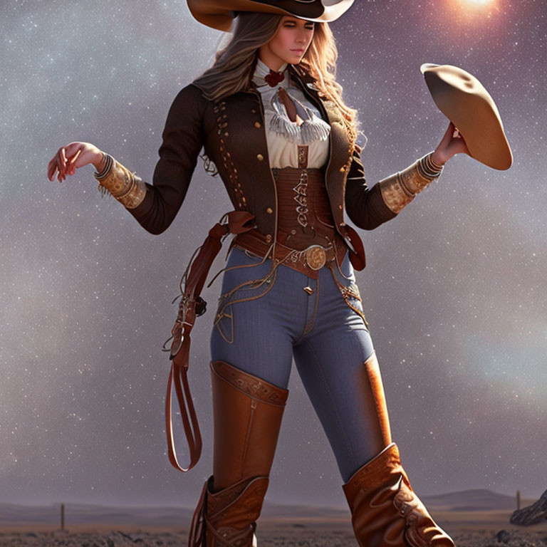 Western Cowgirl Digital Artwork in Desert Landscape