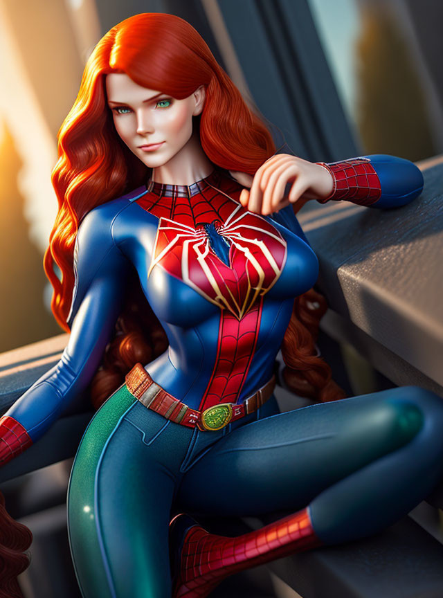 Digital Art: Red-haired Female in Spider-Man Costume Poses Confidently