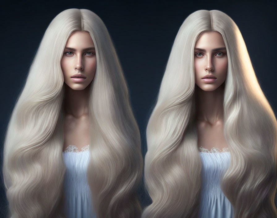 Dual Portraits of Woman with Platinum Blonde Hair and Blue Eyes