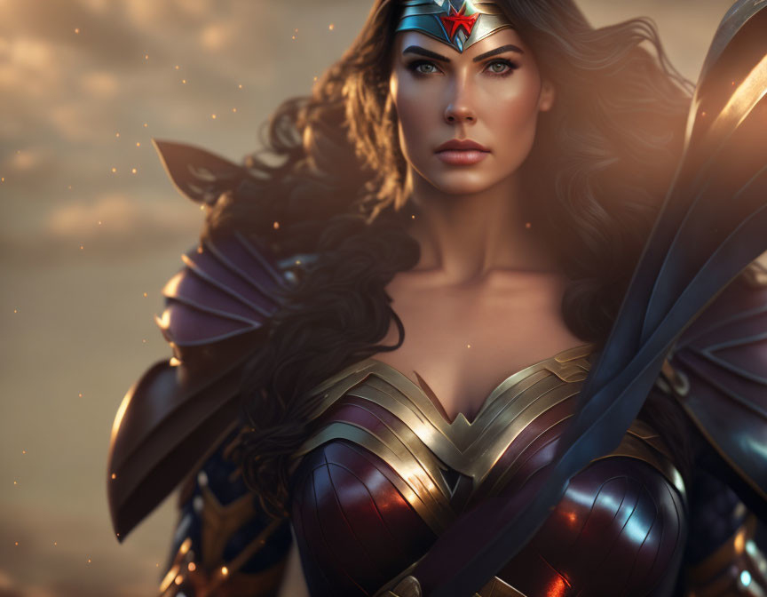 Digital Art: Wonder Woman with Fierce Gaze and Iconic Tiara