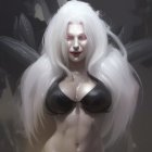 Fantasy portrait of woman with long white hair and piercing eyes in black top