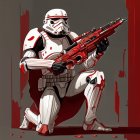 Digital Stormtrooper Artwork: White and Red Armor, Red Accents, Grey Background