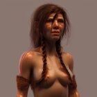 Brown-skinned woman with tribal markings and fur - 3D render