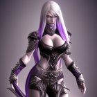 Fantasy Female Warrior 3D Rendering with Purple Hair & Silver Armor