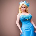 Fair-Haired Woman in Blue Gown and Crown: Fantasy Ice Queen Illustration