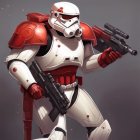 Detailed Red and White Armored Stormtrooper with Dual Blasters