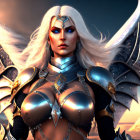 Fantasy female warrior in ornate silver armor with blonde hair