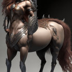 Female Centaur in Ornate Armor with Metallic Plates and Brown Fur