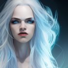 Woman with Glowing Blue Eyes and White Hair Necklace Portrait