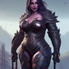 Fantasy digital artwork of full-figured woman in dark armor