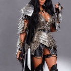 Detailed Fantasy Armor Woman Poses with Sword in Dark Bodice