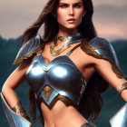 Fantasy armor digital artwork of a woman in ornate design