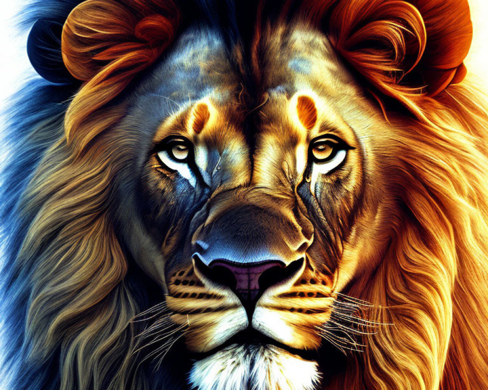 Detailed Lion Head Illustration with Intense Eyes and Warm Colors