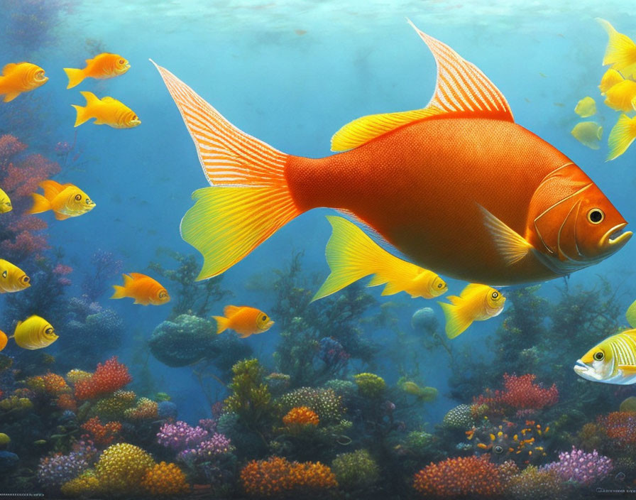 Colorful Underwater Scene with Large Orange Fish