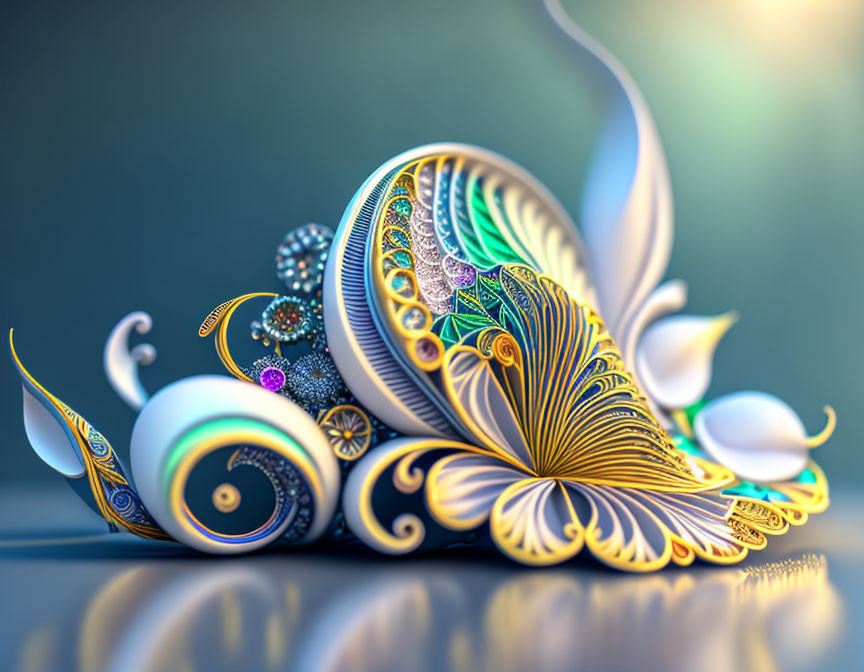 Colorful 3D abstract decorative object with intricate patterns and floral motifs