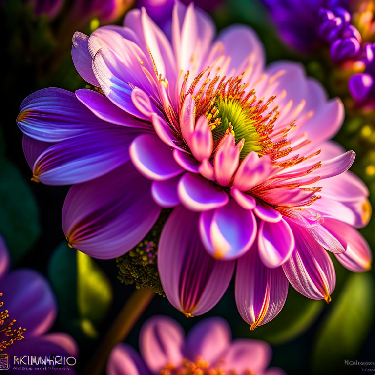 Detailed Close-Up of Vibrant Purple Flower Gradient on Petals