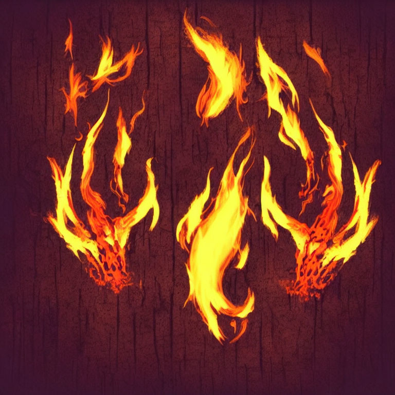 Dynamic Orange-Yellow Flames on Dark Wooden Background