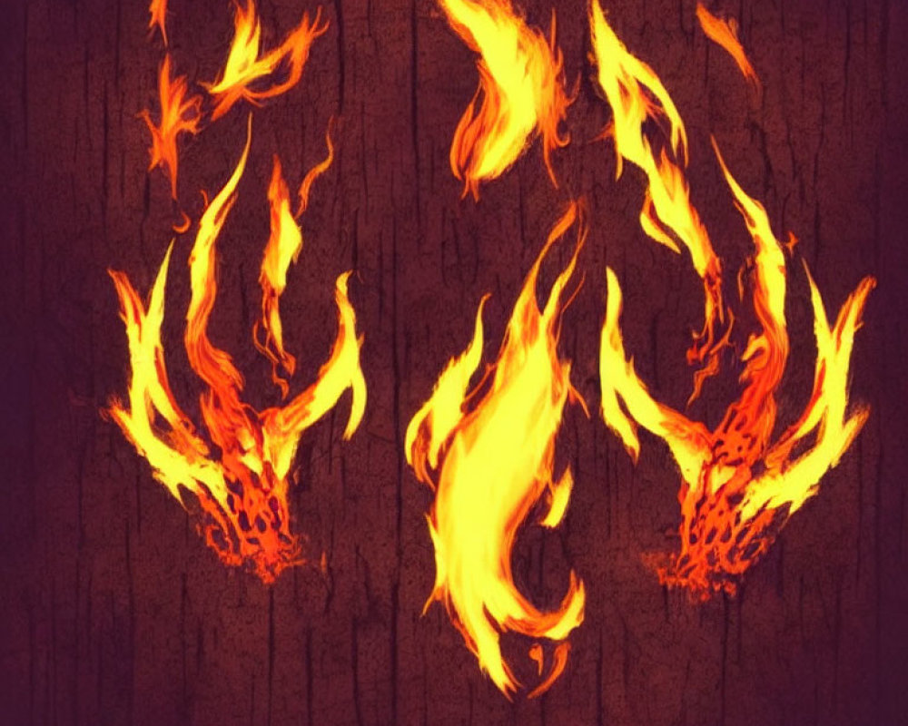 Dynamic Orange-Yellow Flames on Dark Wooden Background