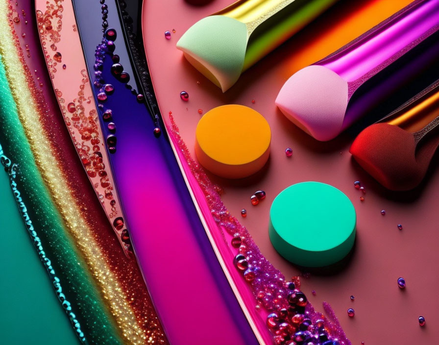 Colorful Makeup Tools on Glossy Background