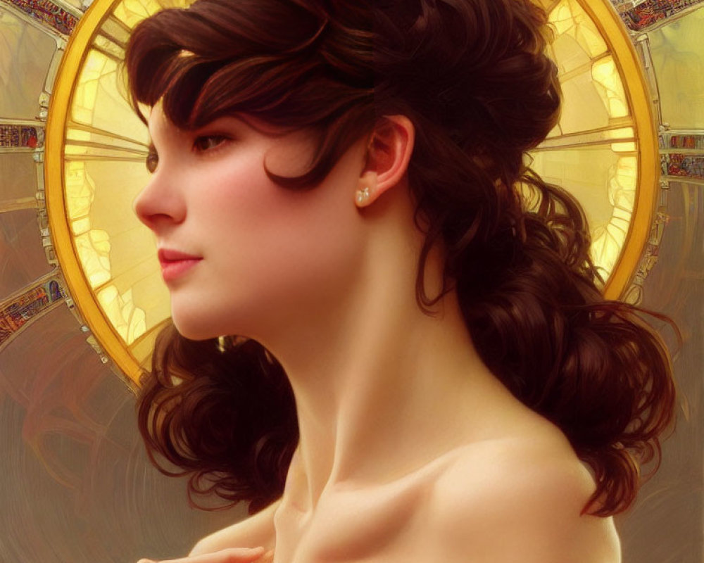 Digital Artwork: Woman with Updo & Golden Halo Effect