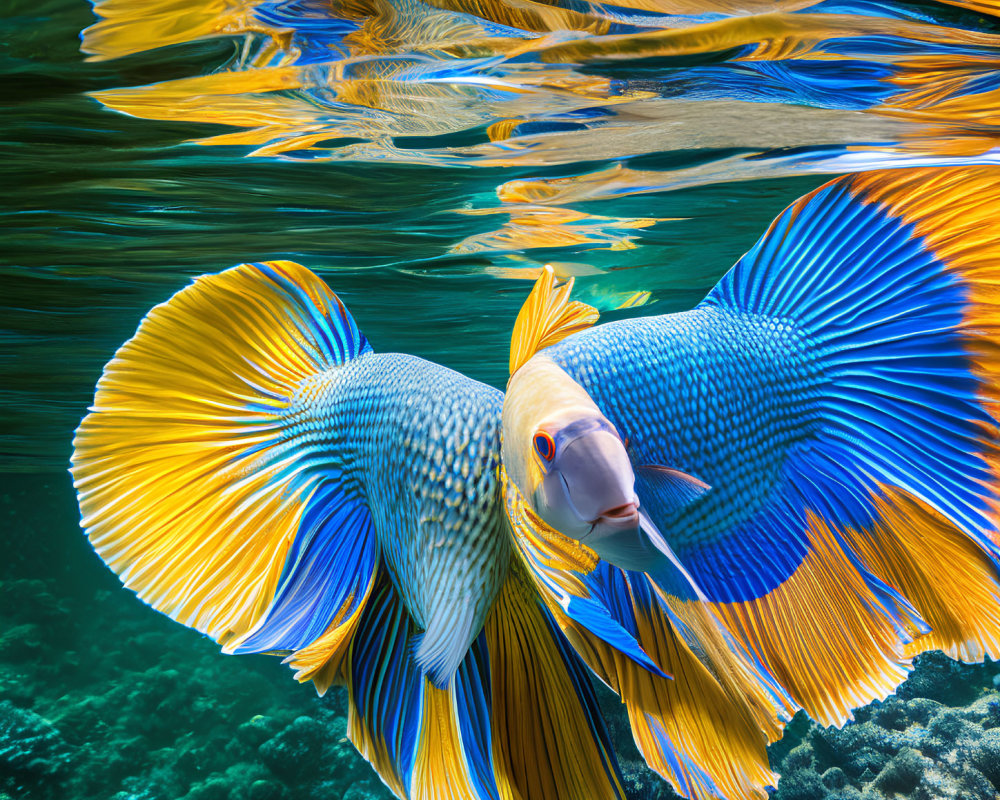 Colorful Siamese Fighting Fish Swimming in Clear Water