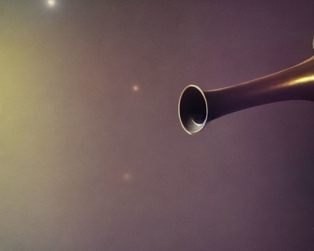 Slender flared pipe in violet space with glowing orbs