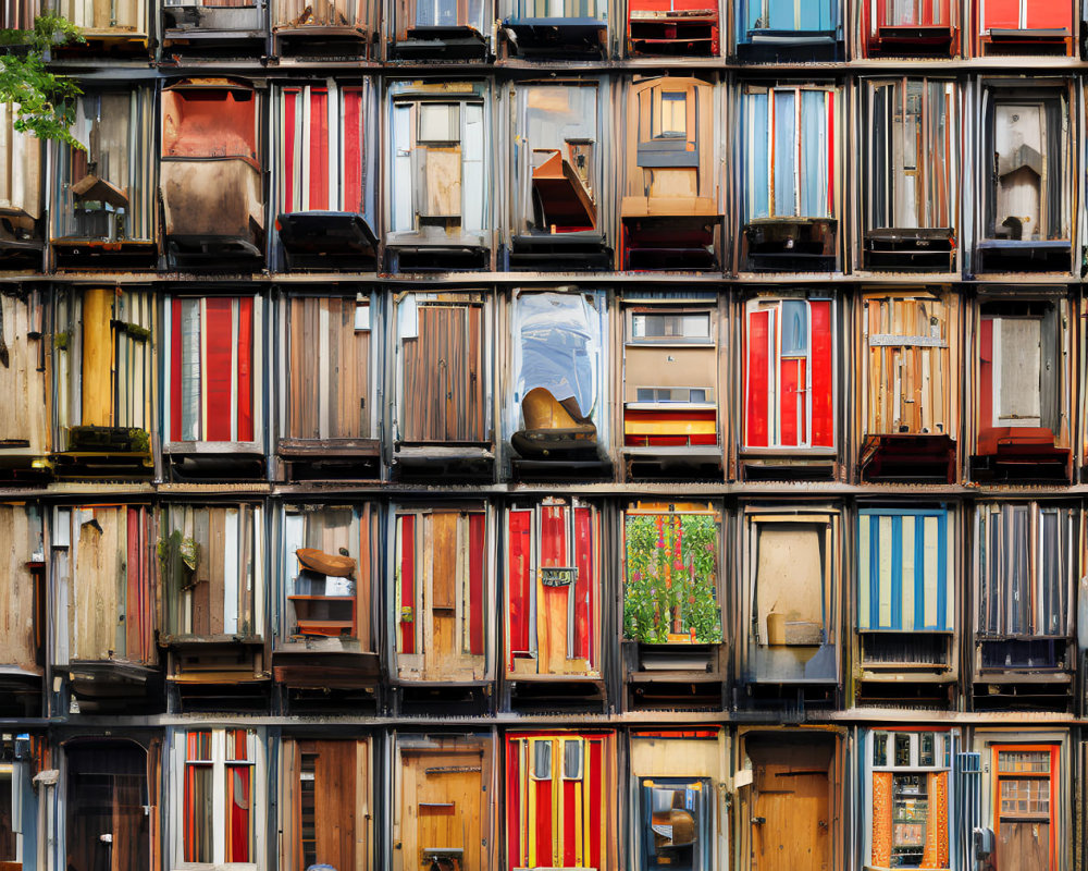 Vibrant facade of stacked shipping containers turned into apartments