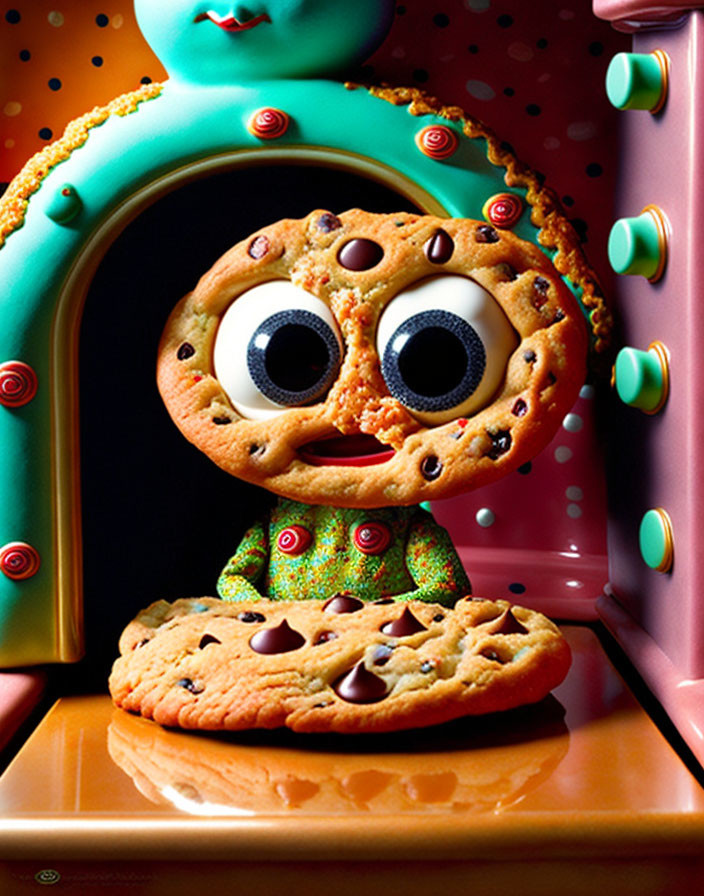 Colorful toaster animation featuring startled cookie emerging.