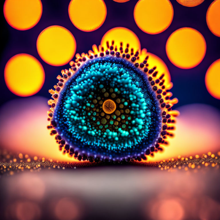 Detailed Macro Photo of Sea Urchin Shell with Warm Orange and Cool Purple Tones