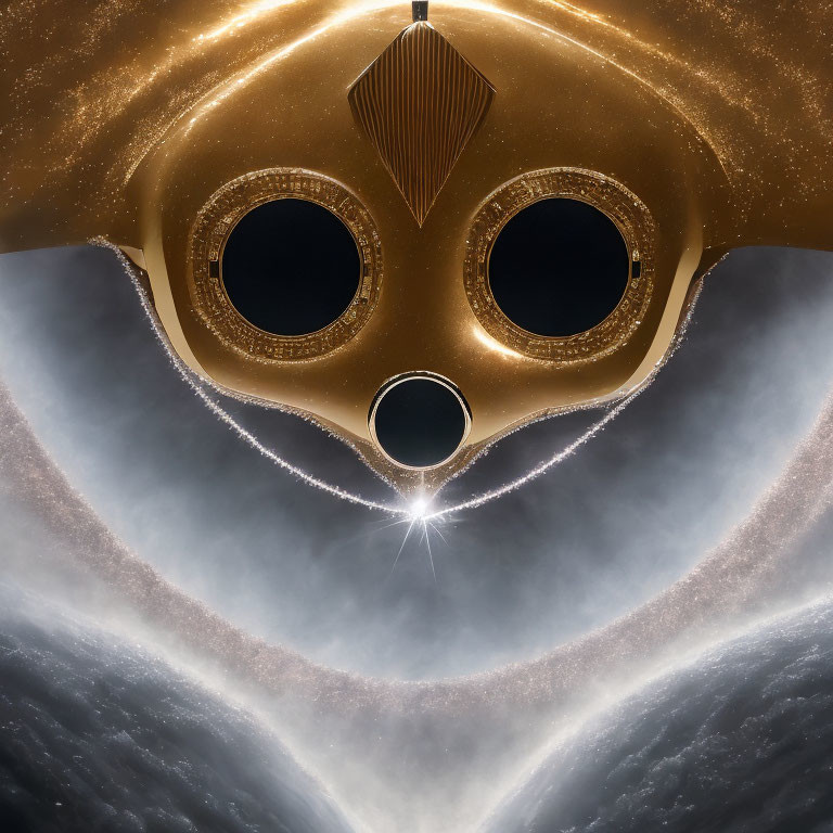 Abstract Golden Mask Face in Cosmic Starry Background