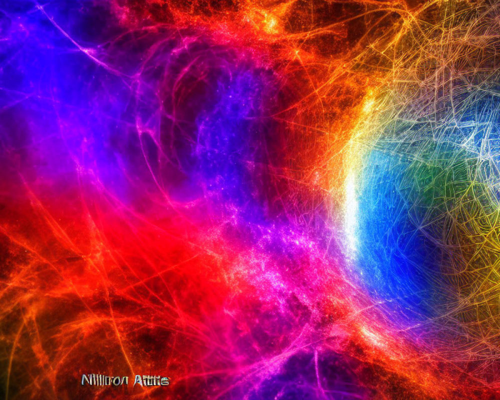 Colorful Abstract Digital Artwork: Vibrant Fibers in Red, Purple, Blue, and Yellow