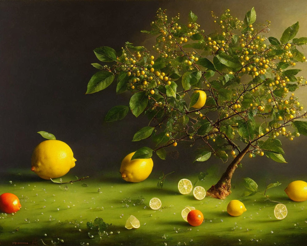 Lemon tree still life with ripe fruits on tabletop