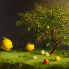 Lemon tree still life with ripe fruits on tabletop