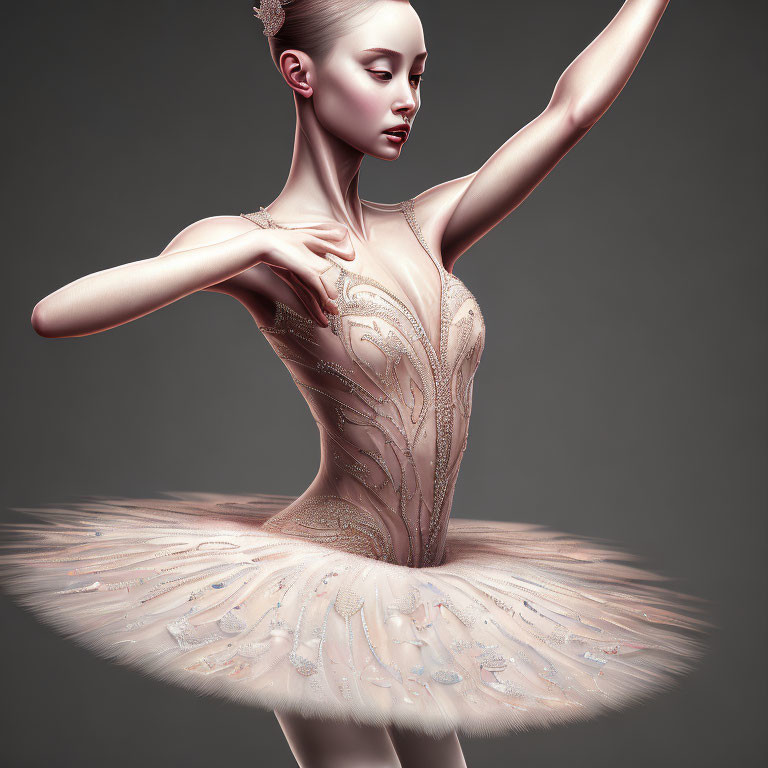 Elegant ballerina in sparkling tutu and floral hair accessory