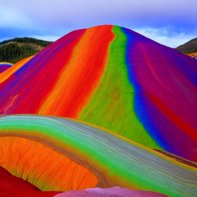 Colorful Hills Blend Against Forest and Sky