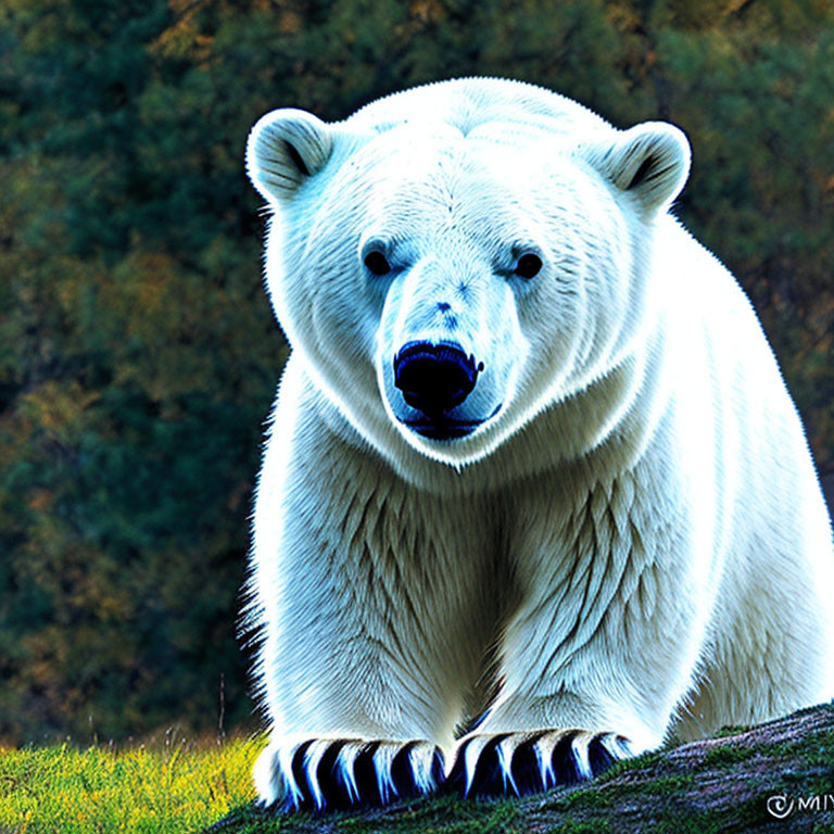 White Polar Bear Close-Up Against Greenish Background