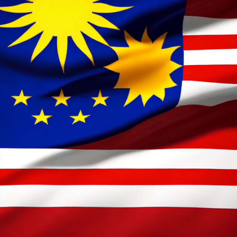 Detailed Close-Up of Malaysian Flag with Crescent, Star, and Stripes