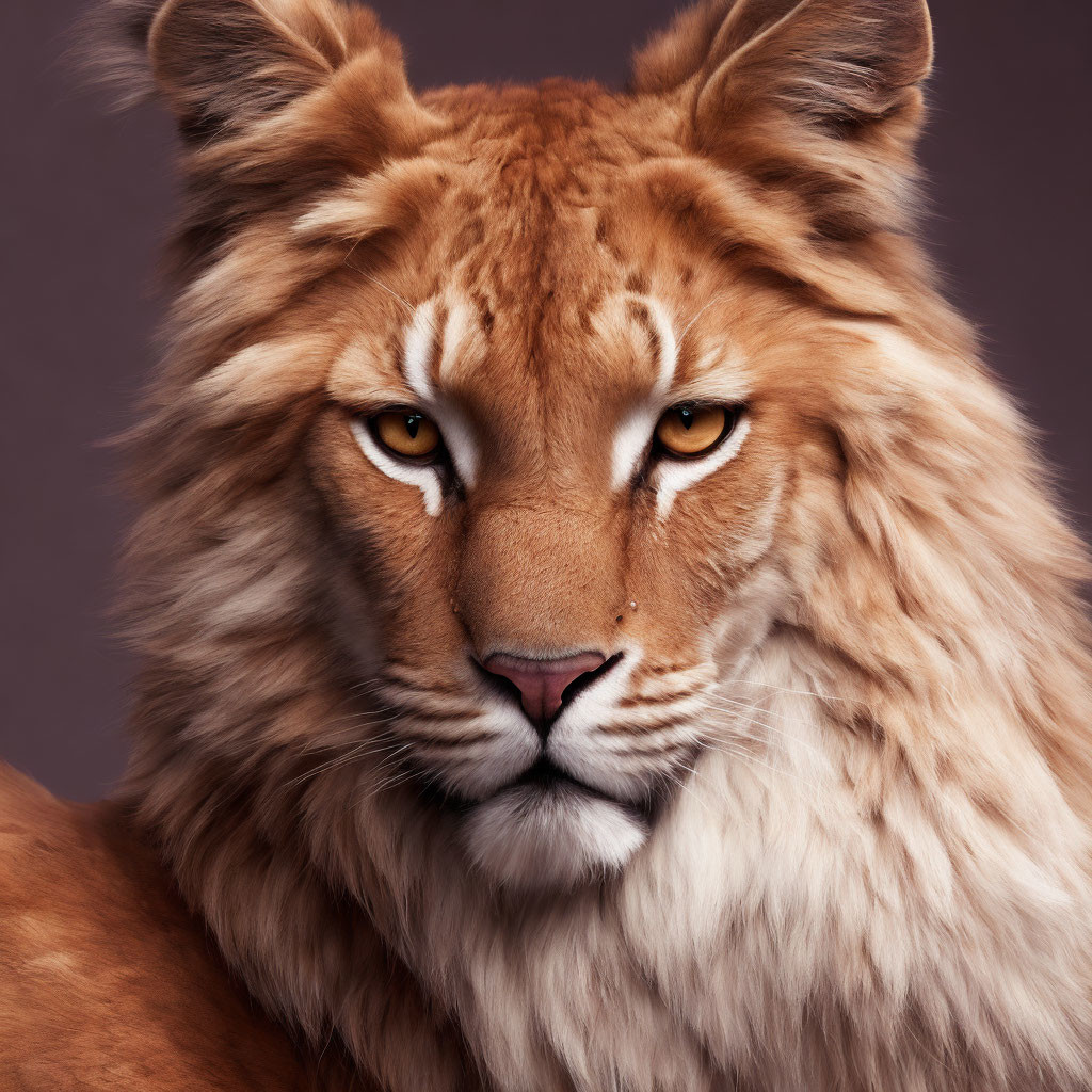 Majestic lion with profound gaze and rich mane on purple background