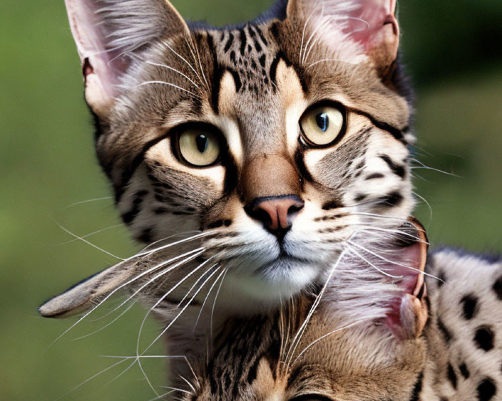 Two Savannah Cats Close-Up with Spotted Coats and Large Ears